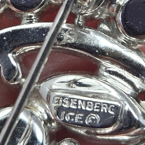 Eisenberg Ice Womens Clear Rhinestone Brooch Pin Silver Tone, Flower Curved Stem - Picture 7 of 11